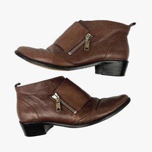 Rebecca Minkoff Leather Ankle Booties Size 6.5M Zip Up Pointy Toe Block Heel